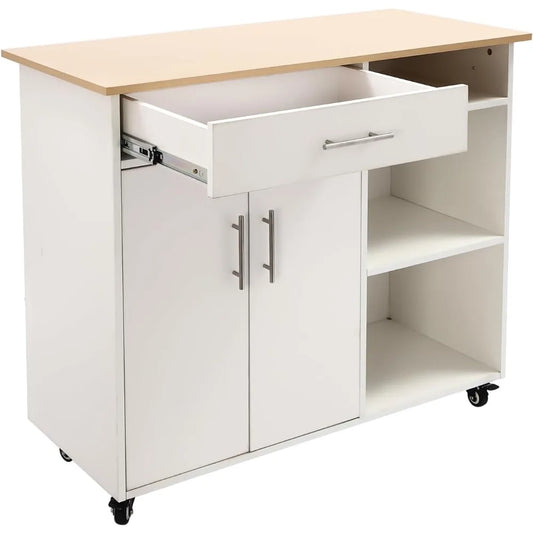 Rolling Kitchen Island Cart with Drawer Multi-functional Trolley Table