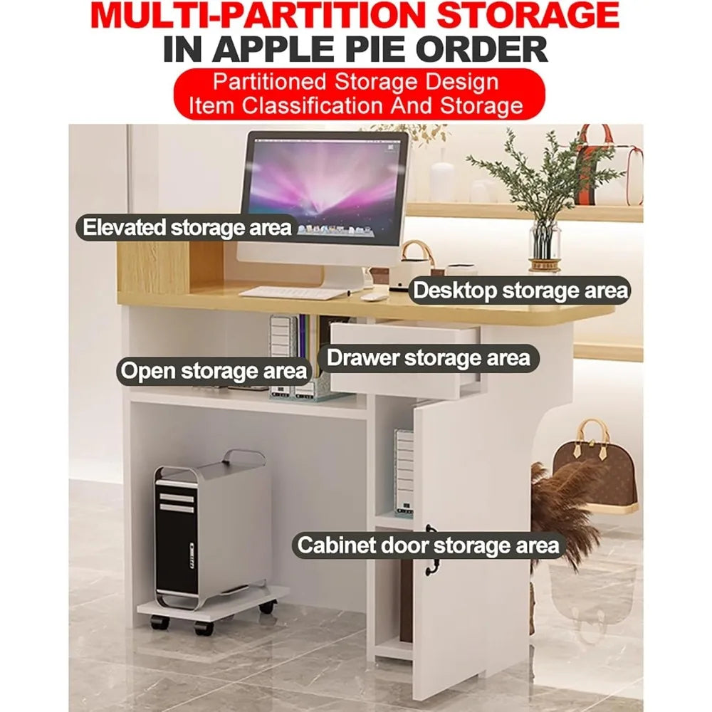 Reception Desk Checkout Counter Oval Desktop with Lockable Drawers