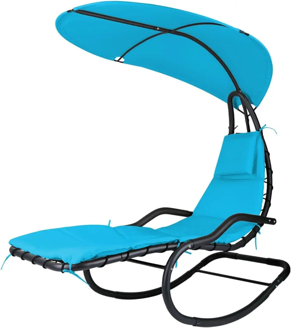 Ljustra Outdoor Hammock Rocking Chaise Lounge with Canopy and Cushion