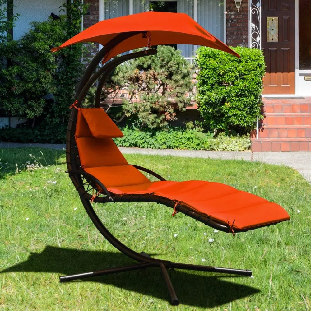Ljustra Hanging Chaise Lounger Chair Arc Stand Porch Swing with Canopy