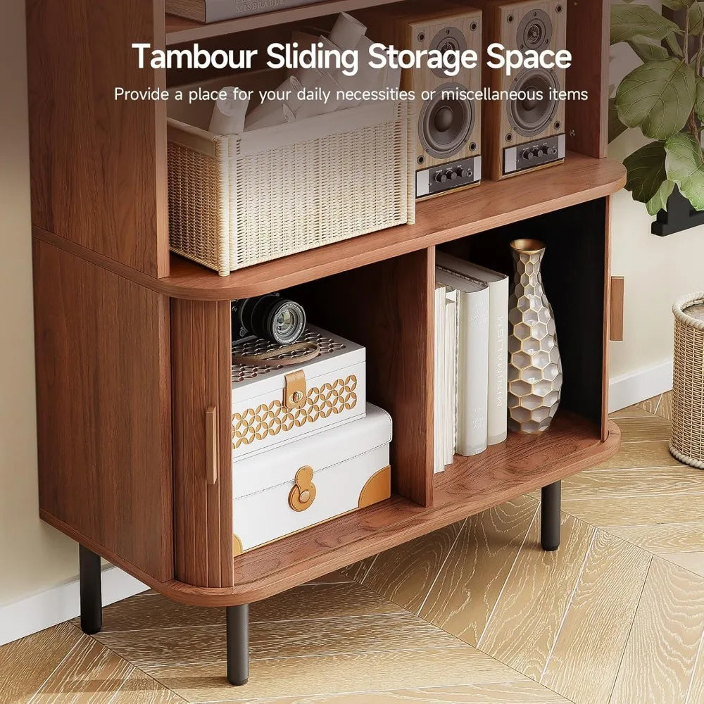 71 Inch Tall 4 Tier Bookshelf with Storage Cabinet Adjustable Shelves