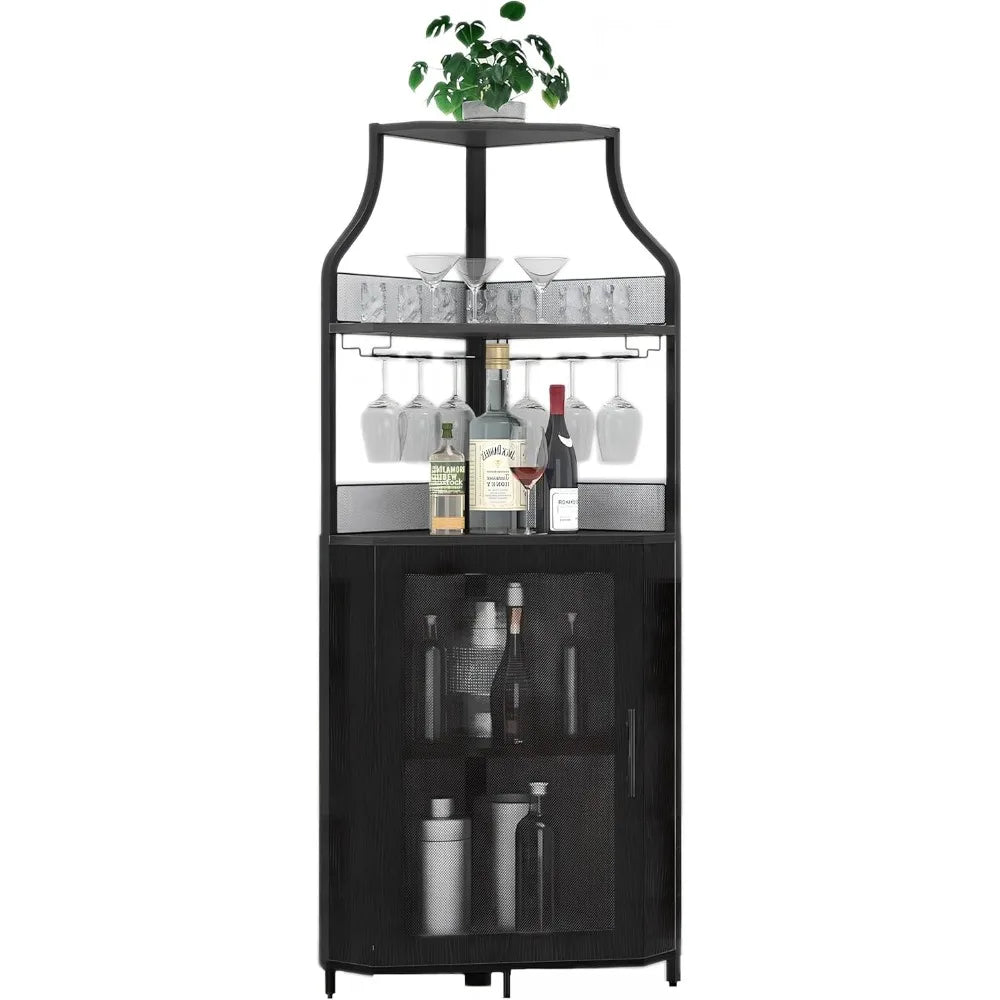 Corner Wine Bar with 5-Tier Storage Heavy Duty Industrial Design
