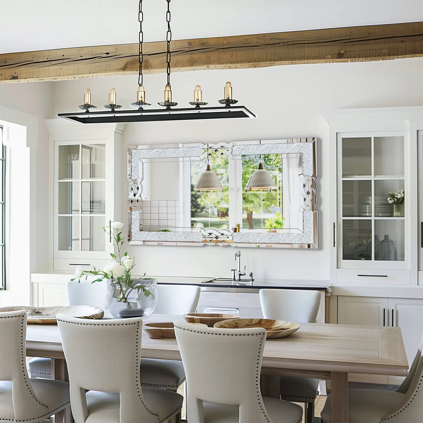 Large Crystal Crush Diamond Mirror Vanity Wall Decor for Bedroom Living Room