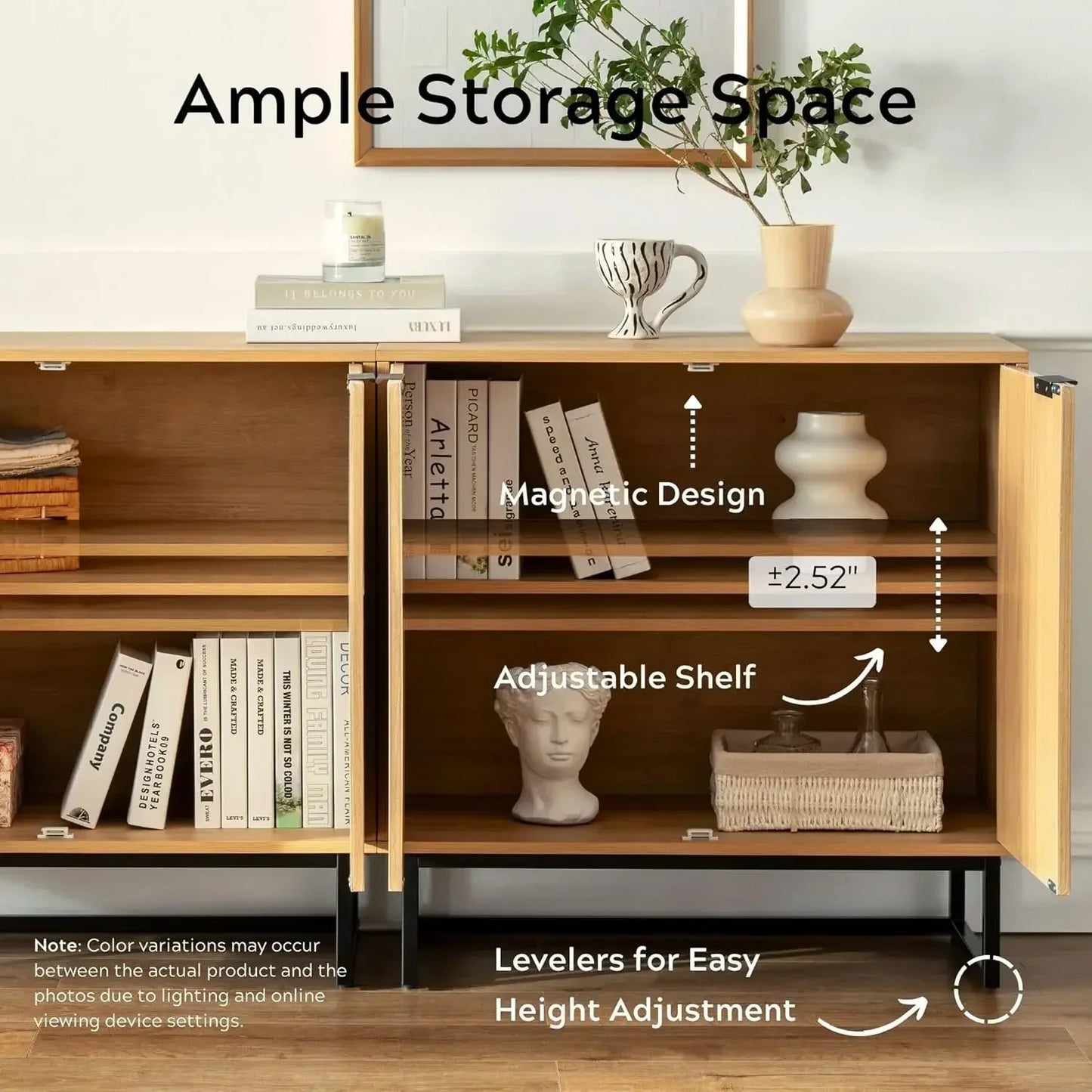 Fluted Storage Cabinet Set of 2 Modern Accent Sideboard Buffet Console