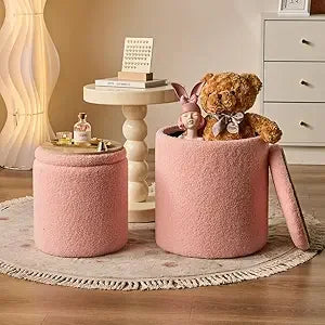 Round Set of 2 Ottoman Storage Multifunctional Chair for Living Room Bedroom
