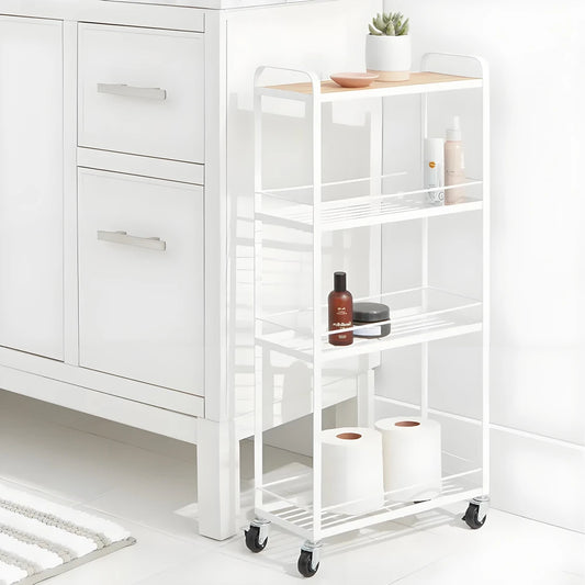 Compact 4 Tier Rolling Cart Metal Utility Storage Cart with Wheels
