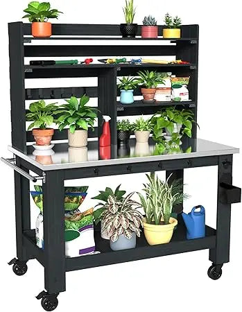 Large Outdoor Potting Bench Prep Station with Stainless Steel Top