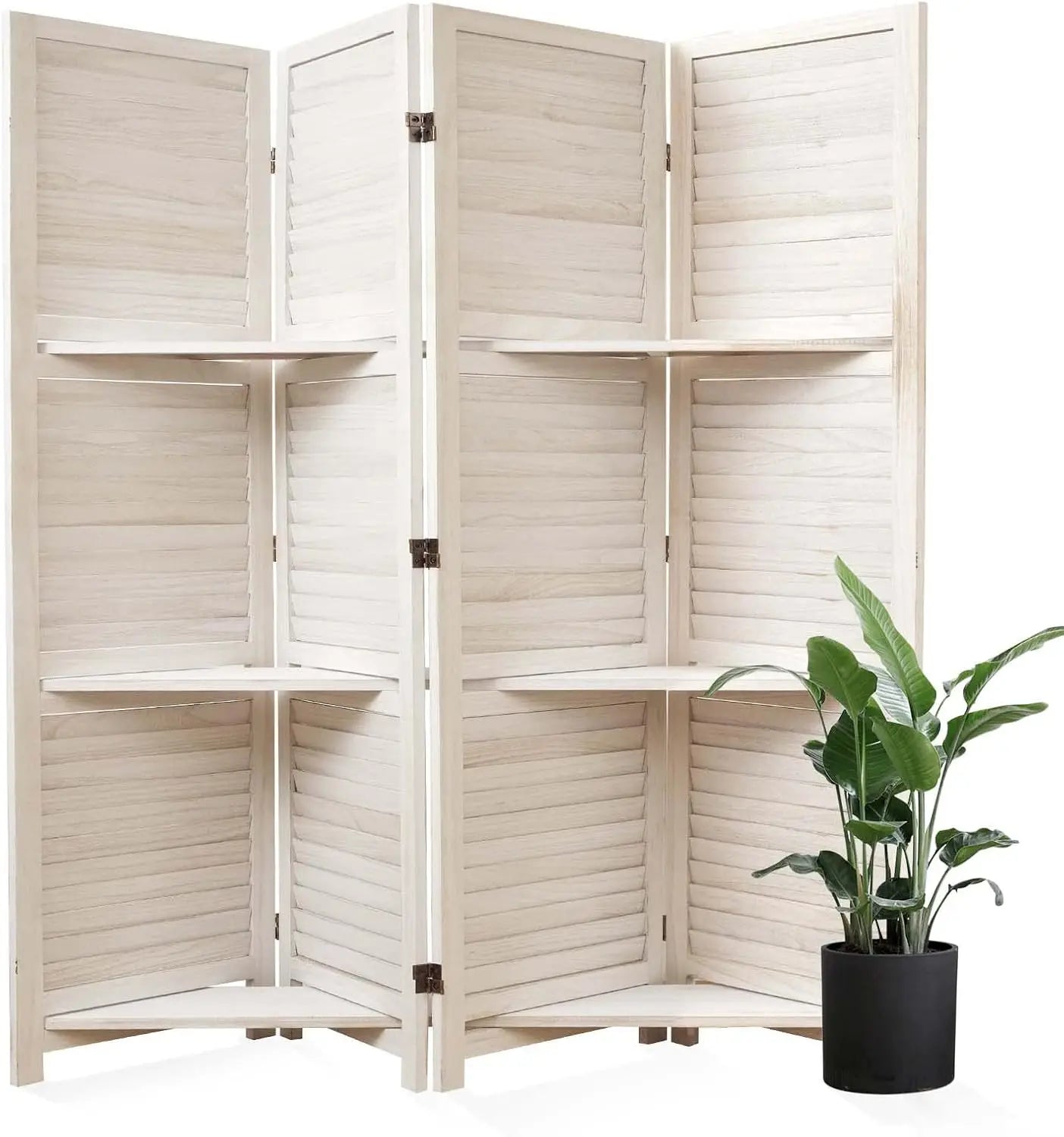 Partition Room Divider Folding Privacy Screen with Display Shelves