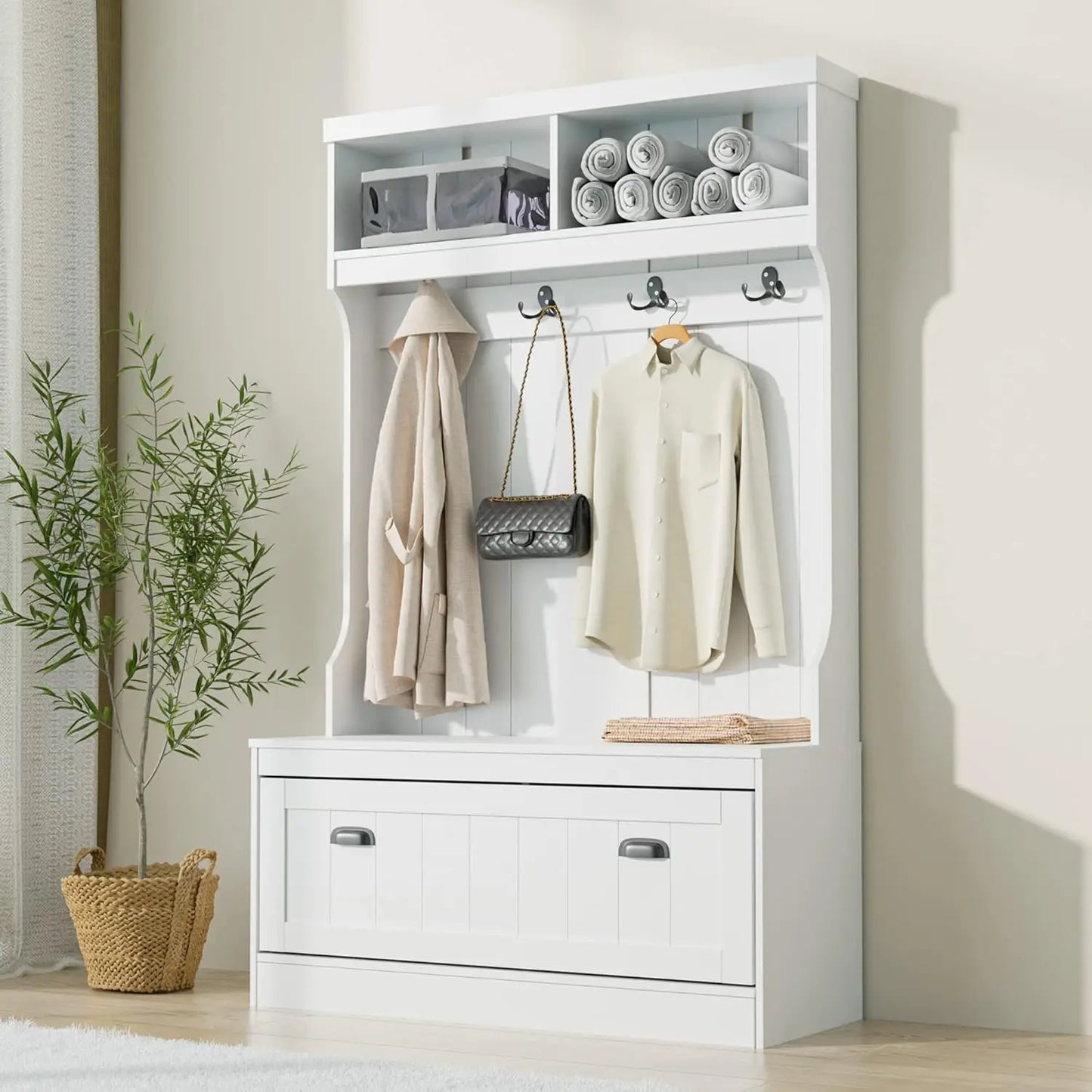 Hall Tree with Bench Shoe Storage Coat Rack Entryway Organizer 40"