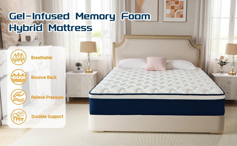Ljustra Queen Size 12 Inch Gel Memory Foam Mattress Medium Firm Support