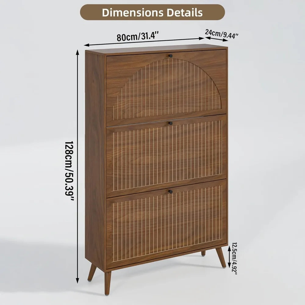 Shoe Storage Cabinet Entryway 3 Flip Drawers Narrow Organizer Freestanding