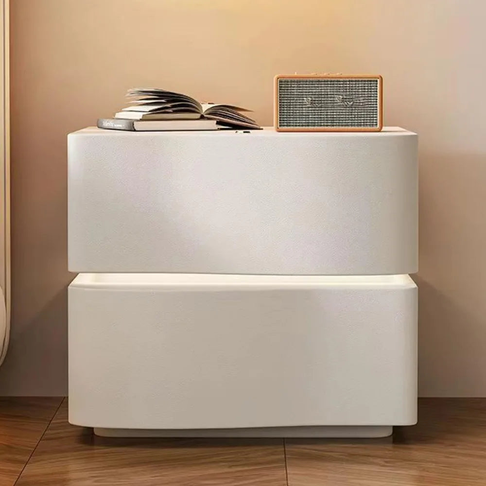 Solid Wood Nightstand with LED Tubes Modern 2 Drawer Bedside Table