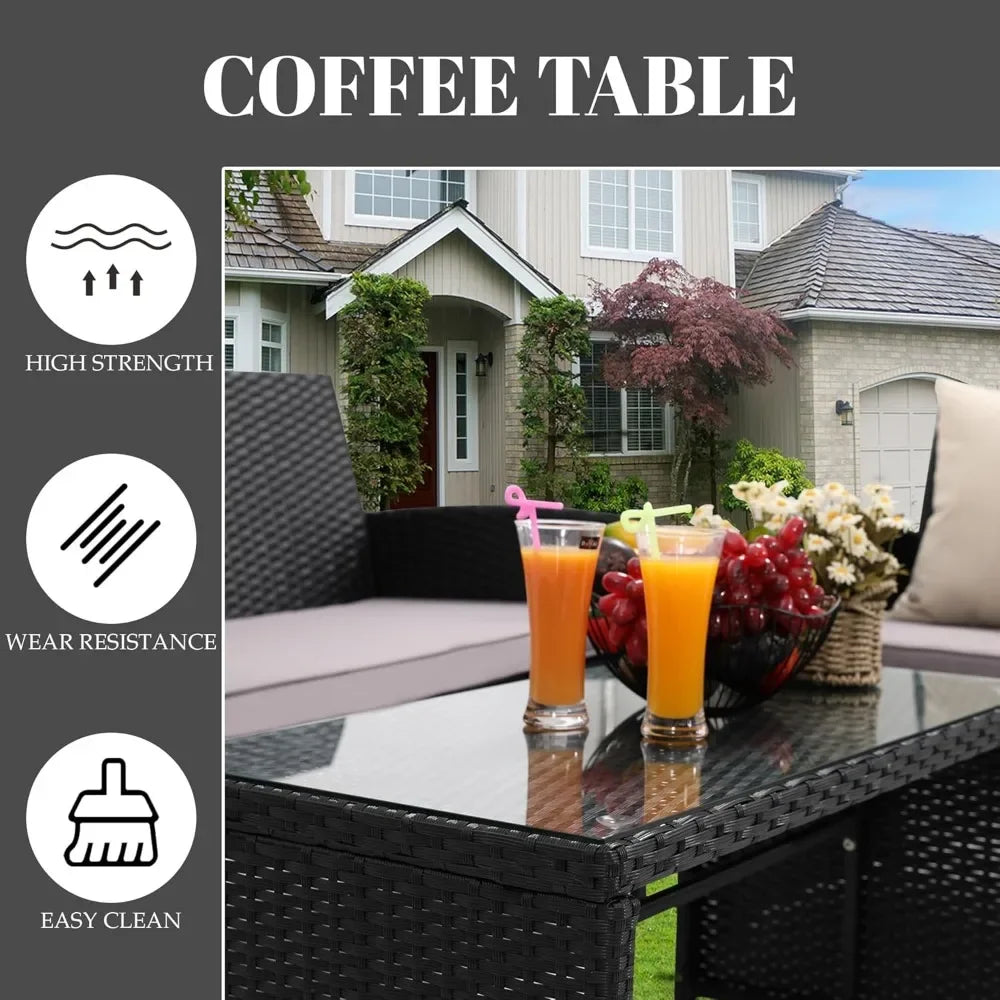 4 Piece Rattan Patio Furniture Set Outdoor Sectional Sofa Chairs Table