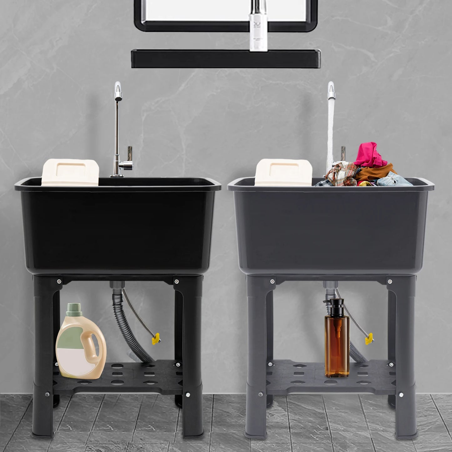 Black Gray Floor-standing Kitchen Sink with Faucet Utility Sink
