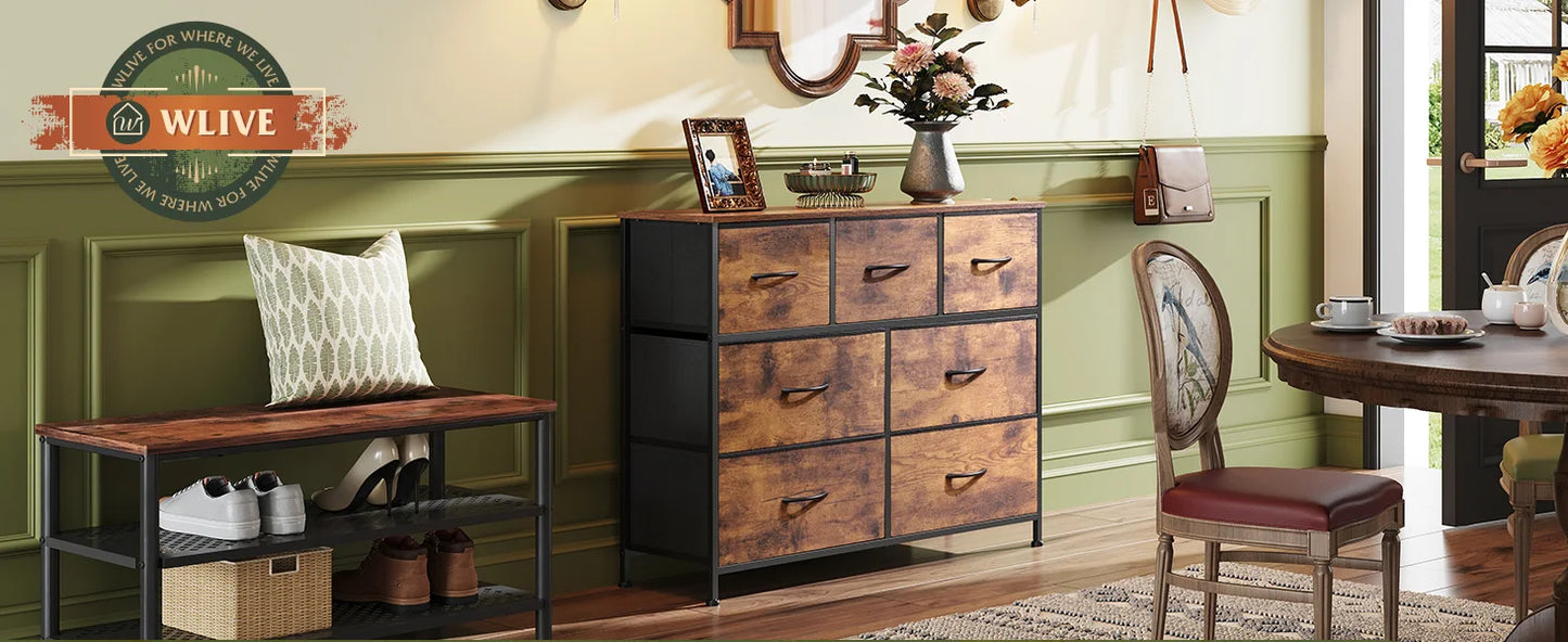 7 Drawer Dresser TV Stand Media Console Table for TVs up to 45 Inch