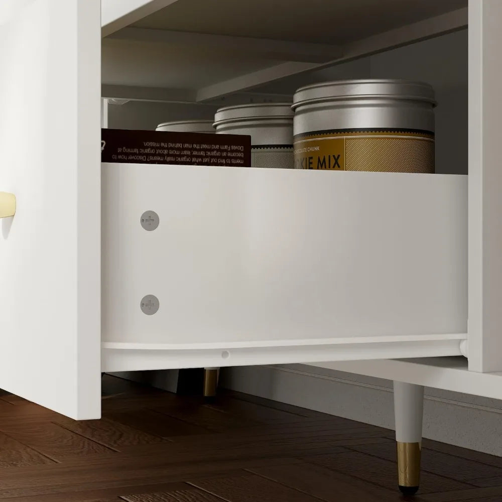 63 Inch White Sideboard Buffet Storage Cabinet Modern Wooden Credenza