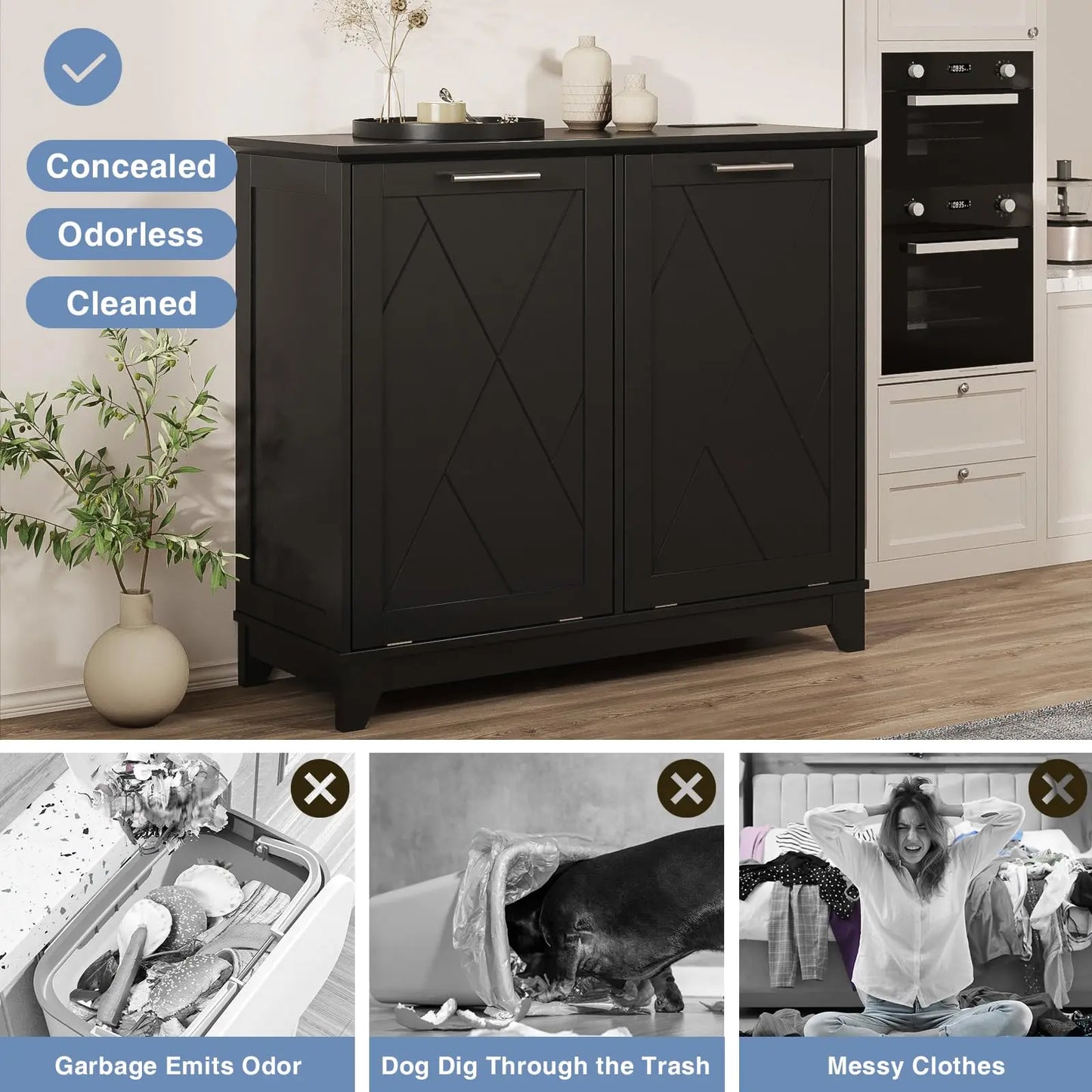 Tilt Out Trash Can Cabinet with Charging Station and Deodorizing Function