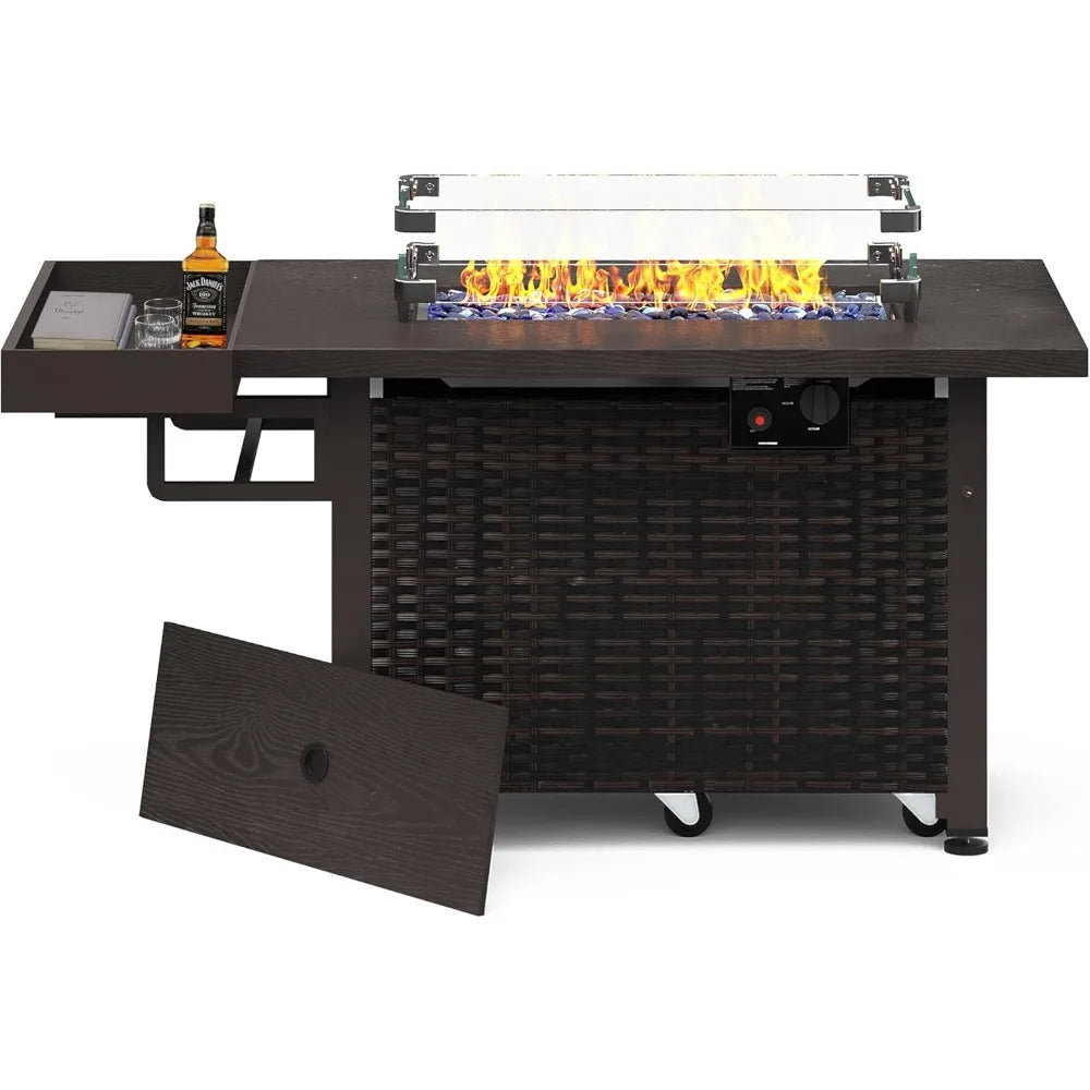 52 Inch Outdoor Fire Pit Table 50000 BTU Propane Wicker Patio Heater