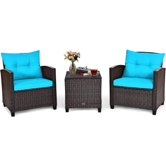 Ljustra 3-Piece Outdoor Patio Furniture Set PE Rattan Wicker Sofa