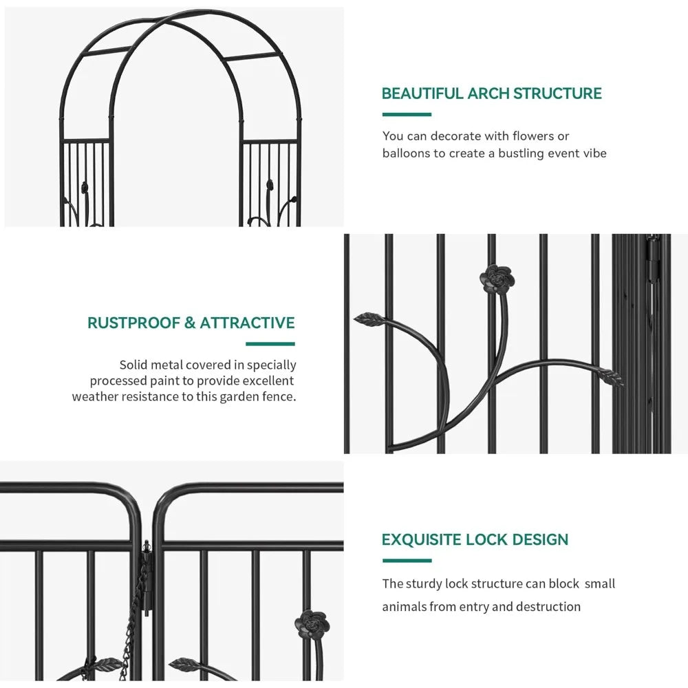 Metal Garden Arbor with Gate Outdoor Arch for Climbing Plants Weddings