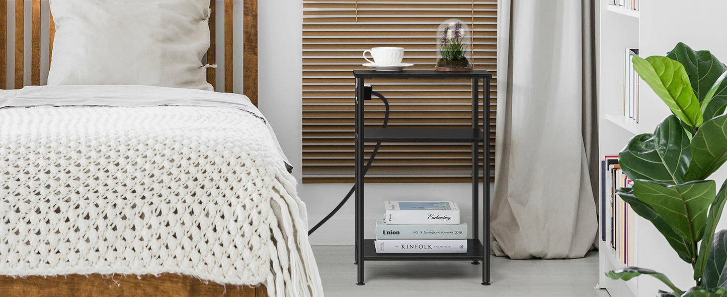 Space Saving Nightstand with USB Ports and Storage Drawer for Bedroom