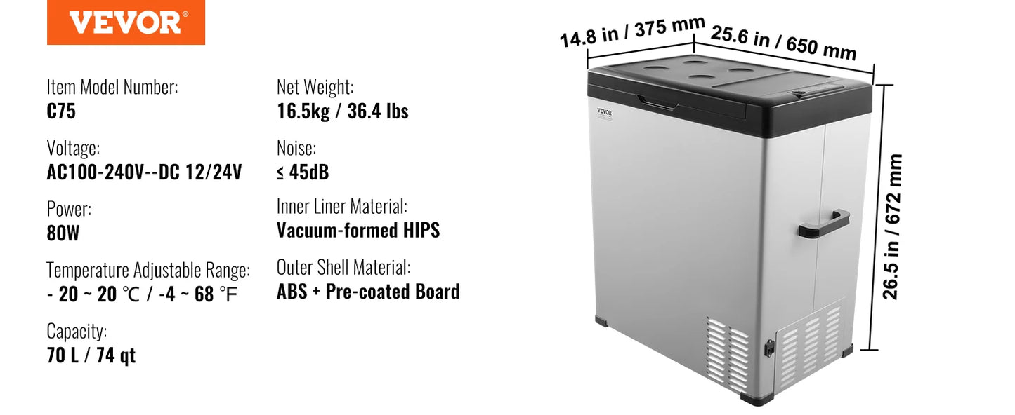 Portable Car Refrigerator 8L to 75L Bluetooth Adjustable Temp for Camping