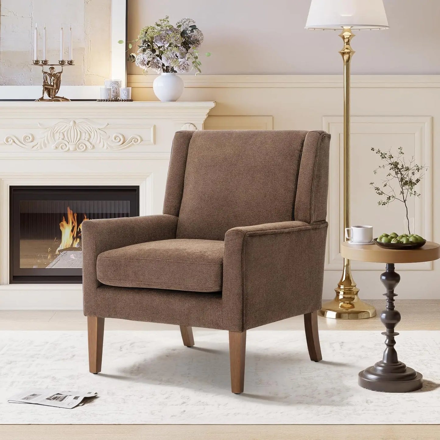 Mid-Century Modern Wooden Accent Chair for Living Room Bedroom