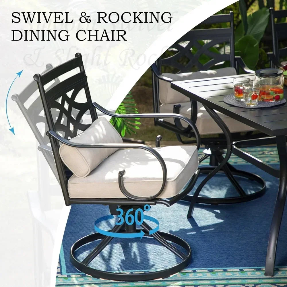 5 Piece Patio Dining Set Swivel Chairs Square Table Outdoor Furniture