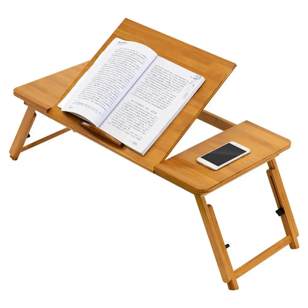 Over Bed Table Adjustable Folding Desk Portable Bamboo 4 Tilt Angles