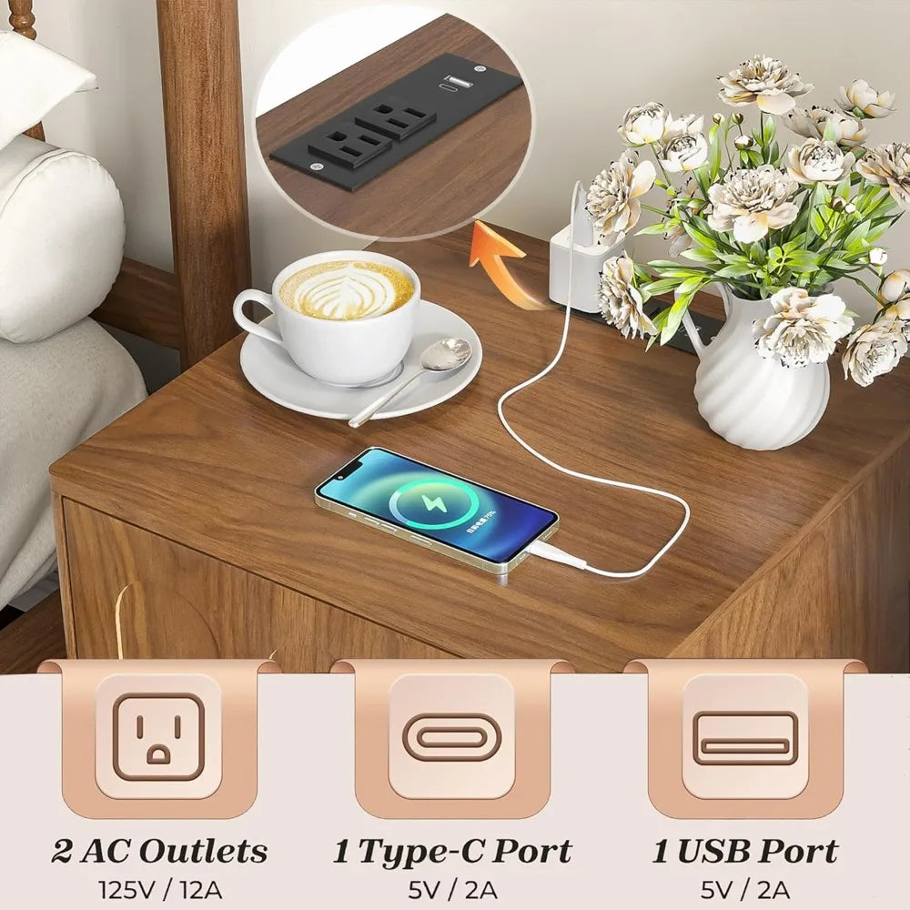 Nightstands Set of 2 Modern Wooden Bedside Table Organizer with Drawer