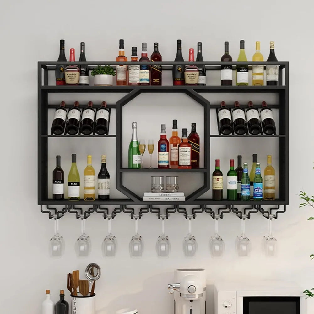 47 Inch Wall Mounted Wine Rack Floating Bar Metal Storage Shelf