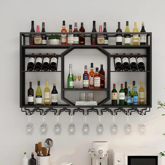 47 Inch Wall Mounted Wine Rack Floating Bar Metal Storage Shelf