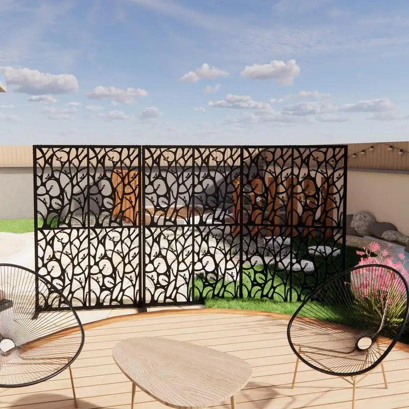 Black Metal Privacy Screen 3.8ft x 6ft Outdoor Indoor Room Divider