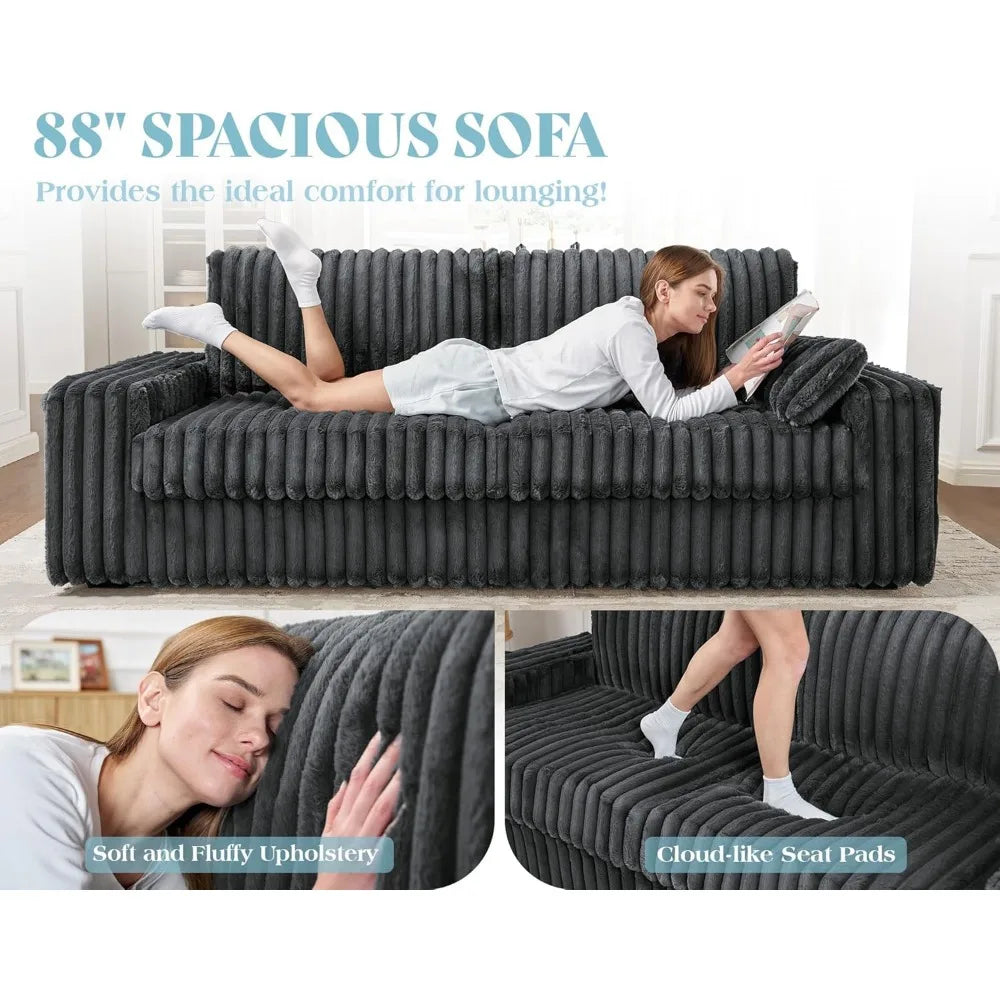 Ljustra 88 Inch Modern Oversized Sofa with Lumbar Pillows 3 Seater Couch