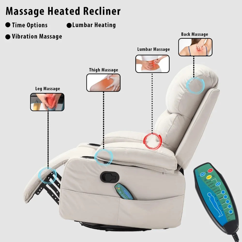 Massage Swivel Rocker Recliner Chair with Heat and Cup Holders
