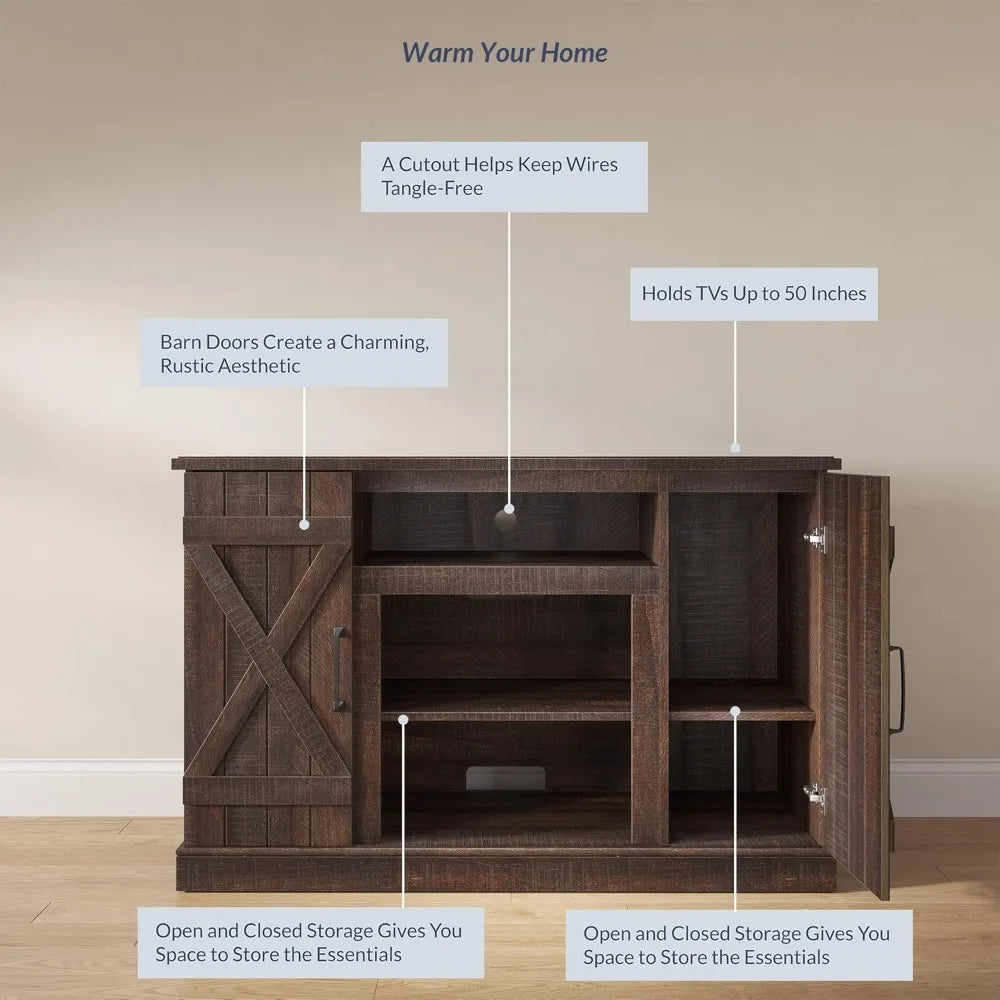 Industrial Rustic Wood TV Stand Media Console for TVs up to 50 Inch