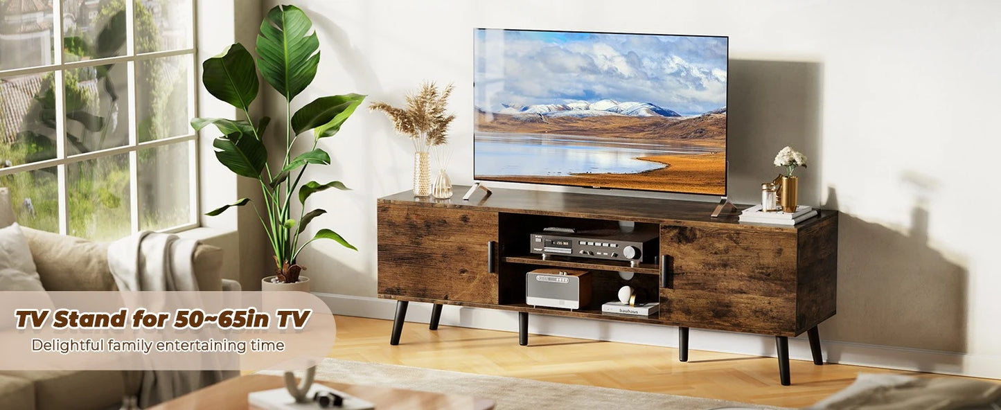 TV Stand for 55 Inch TV with Adjustable Shelf and 2 Cabinets