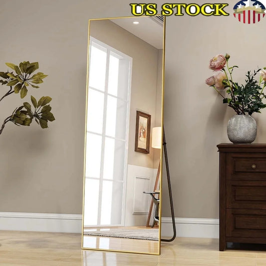 Elegant Full Length Mirror Wall-Mounted Leaning Slim Gold Frame Decor