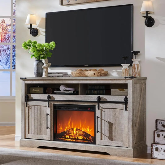 Farmhouse Fireplace TV Stand for 70 Inch TV Highboy Entertainment Center