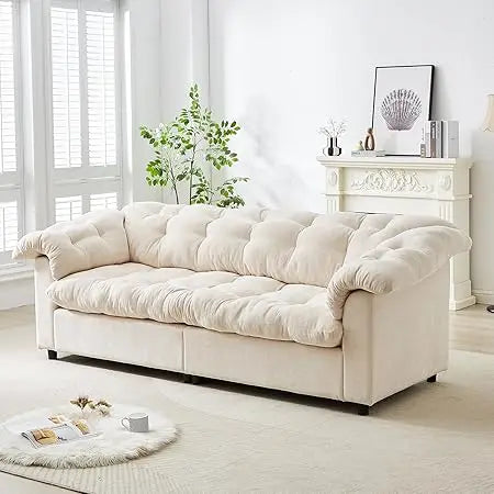 Ljustra Modern 99 Inch Chenille Tufted Sofa Couch with Armrest Pillows