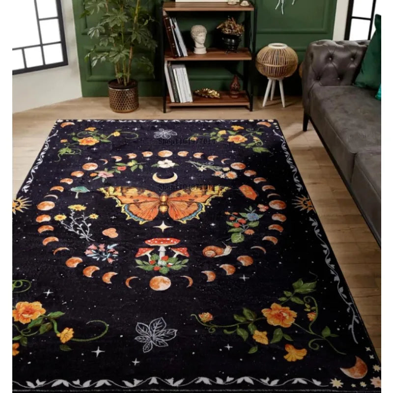 Black Floral Vintage Rug for Dining Room Living Room Kitchen Entrance