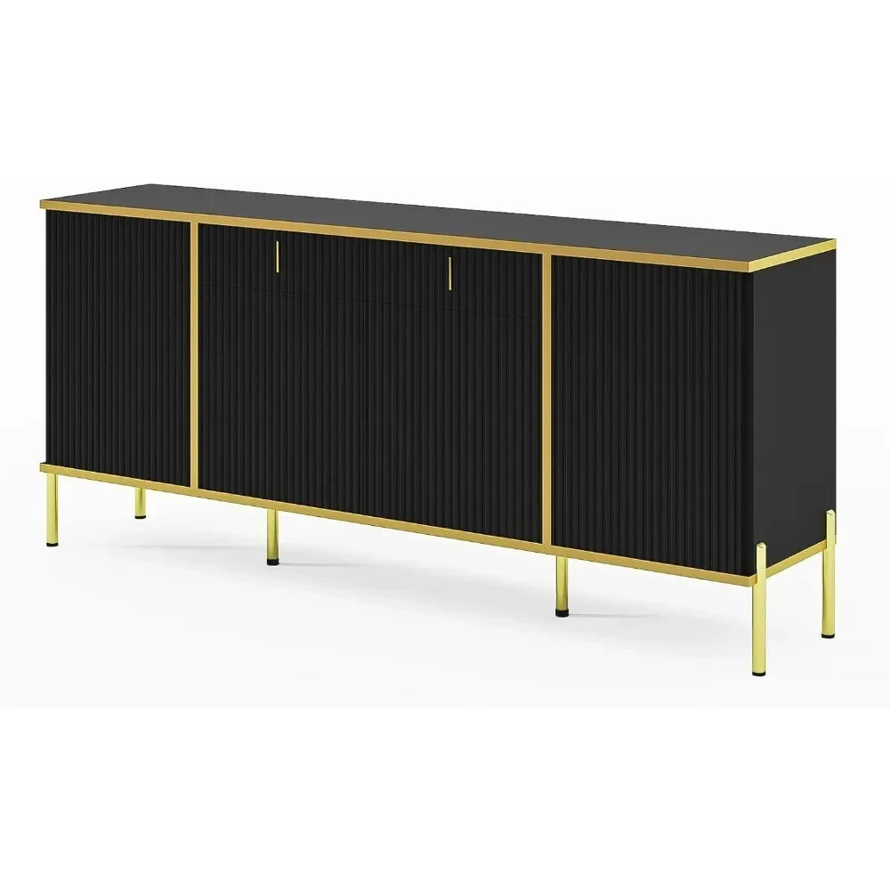 60" Modern Sideboard Buffet Cabinet Fluted Storage Adjustable Shelves