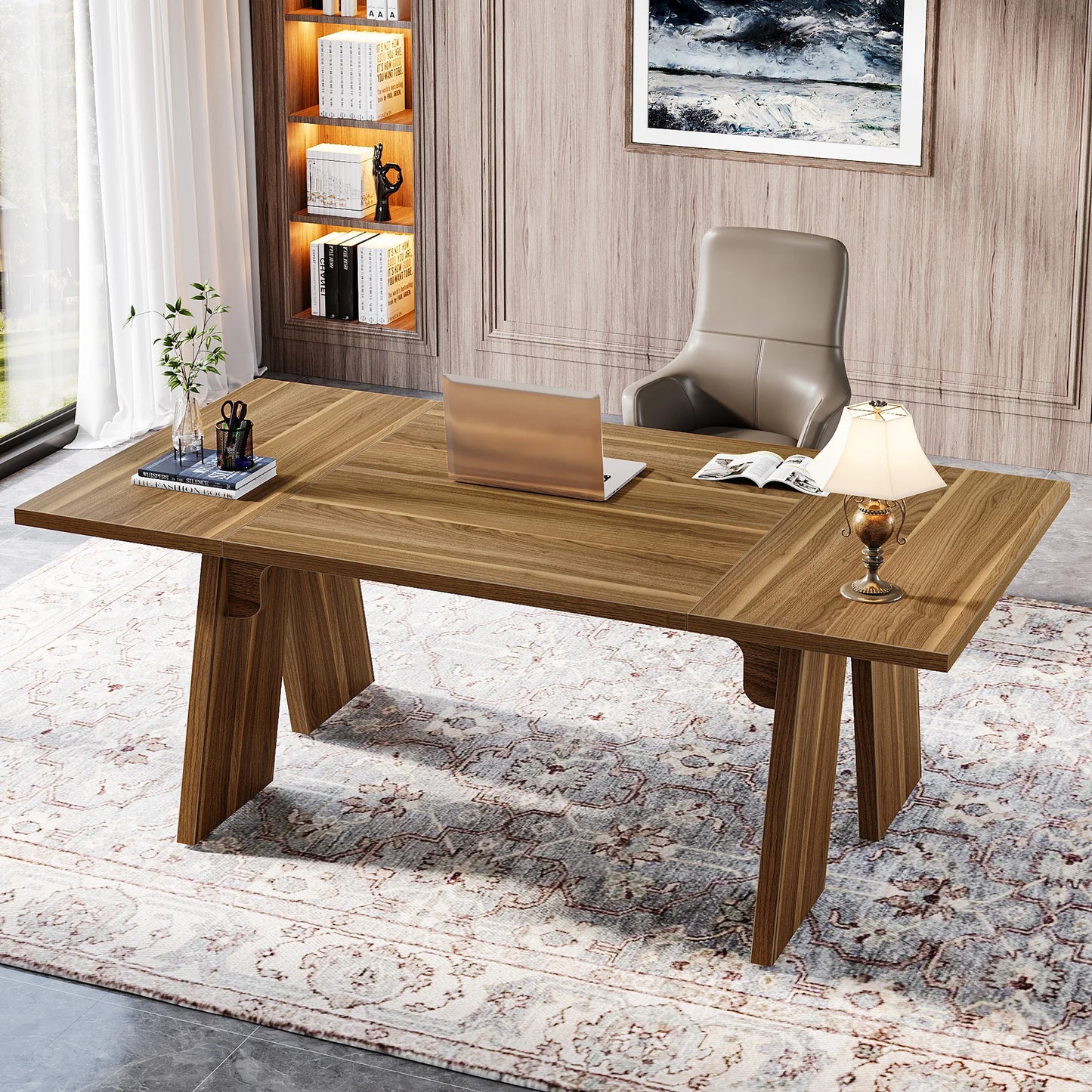 Ljustra 70.9 Inch Executive Office Desk Large Computer Desk Solid Wood
