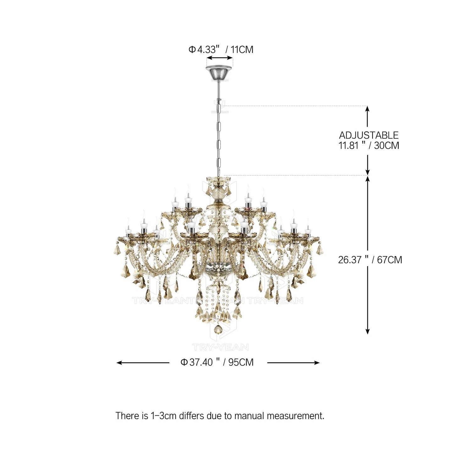 15 Arms Crystal Chandelier Pendant Light Modern K9 for Living Room