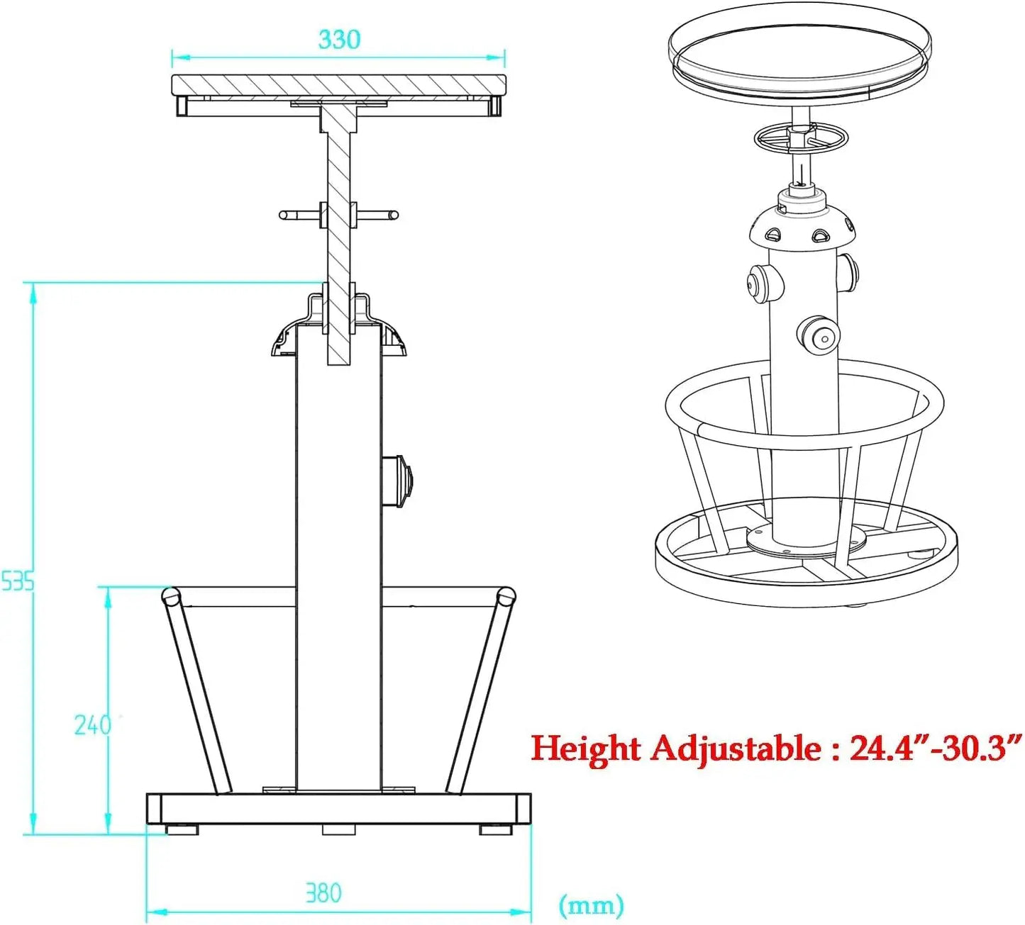 Retro 3 Piece Pub Bar Set Adjustable Table and Stools for Home Bar