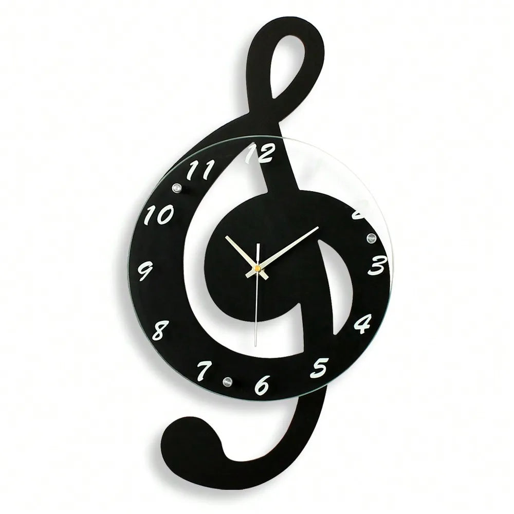Modern Musical Note Glass Wall Clock Silent 9.5" Home Decor