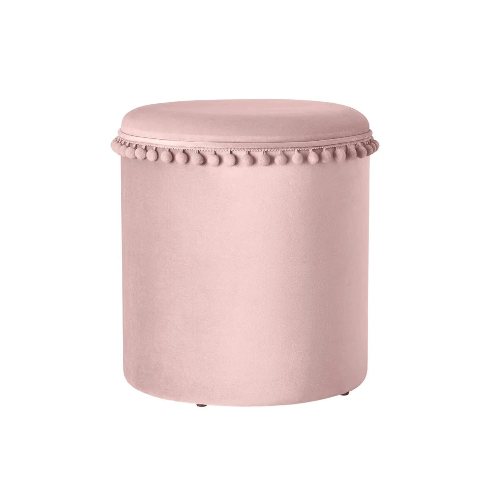 Pom Pom Kids Storage Ottoman Velvet Upholstery Fun Accent Piece