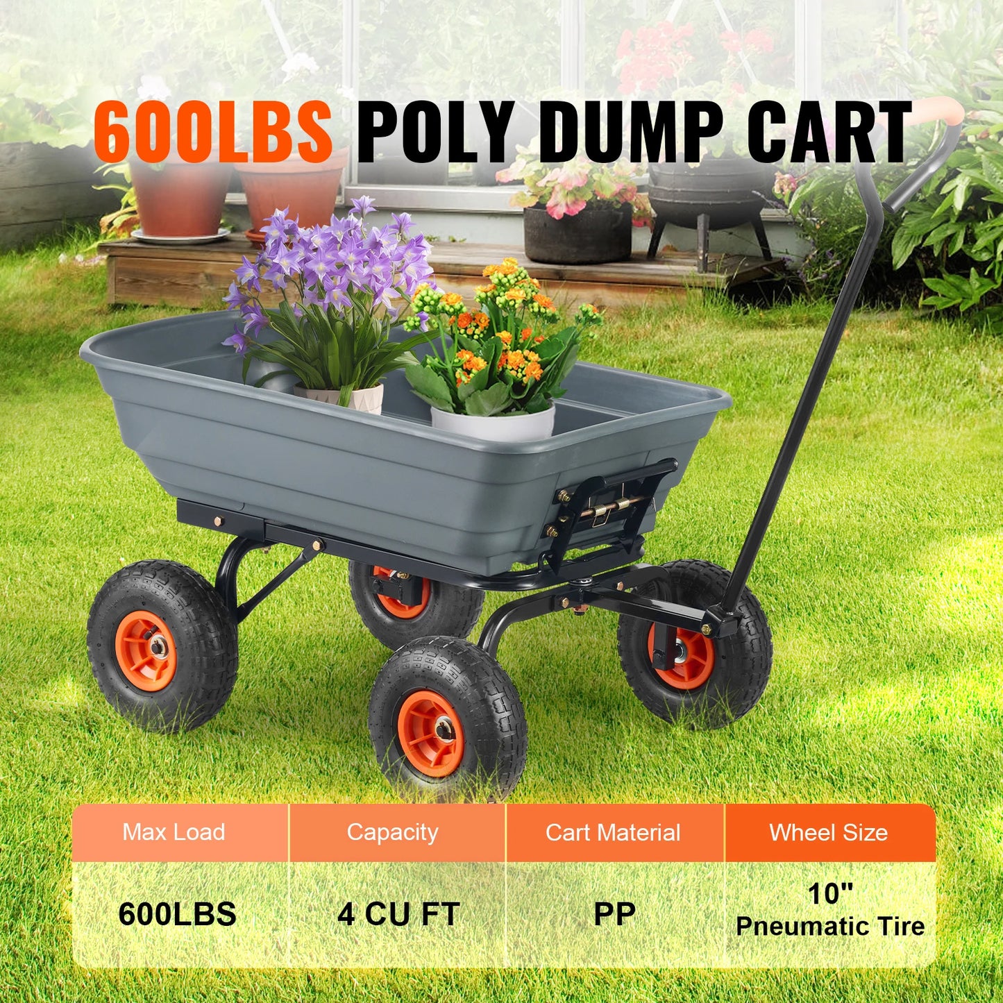 Ljustra Poly Garden Dump Cart Heavy Duty Easy Assembly Steel Wagon
