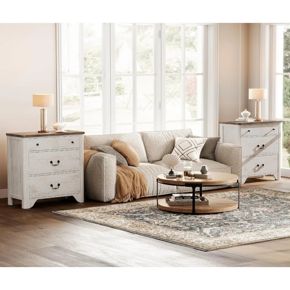 31.5" Wide End Tables Set of 2 Nightstand Large Storage Farmhouse Style