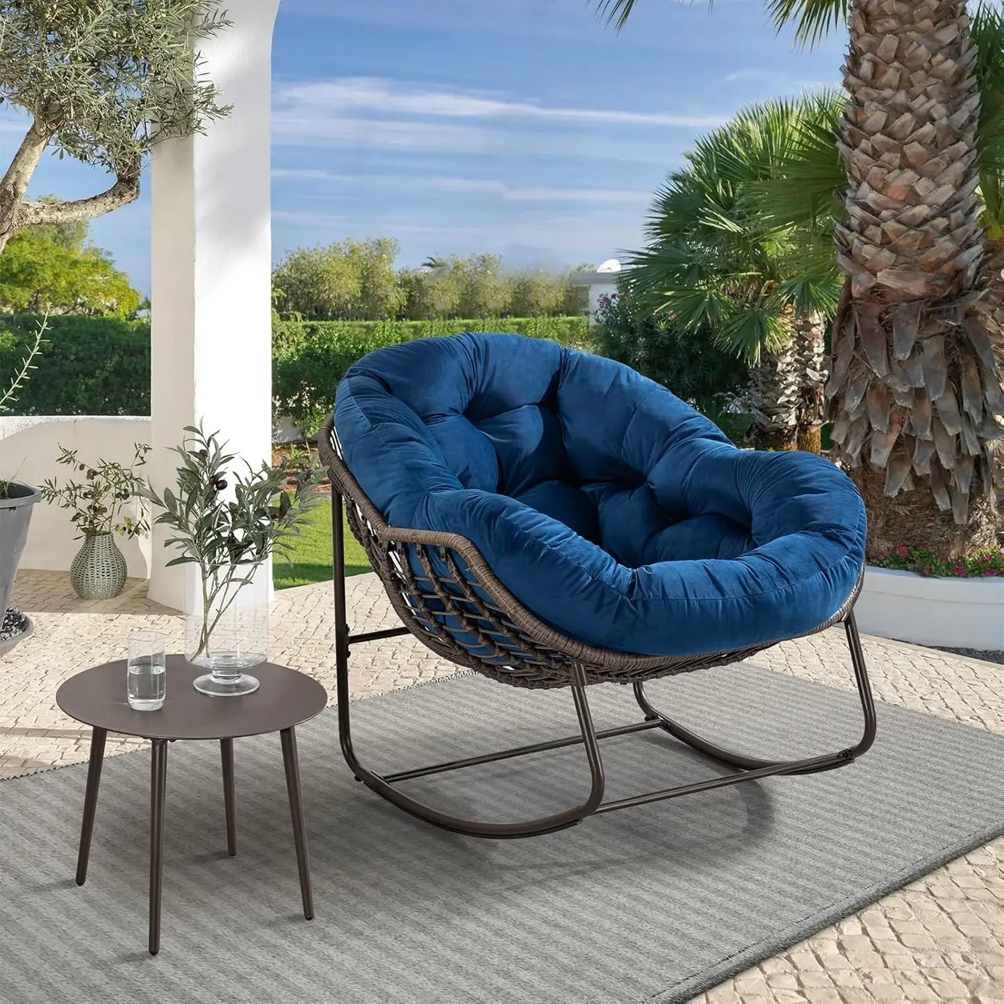 Outdoor Rocking Chair Oversized Wicker Egg Rocker for Patio or Indoor